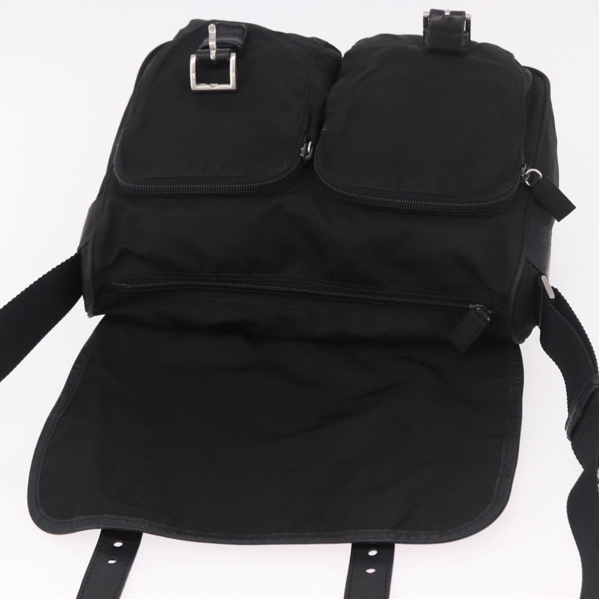 PRADA Shoulder Bag Nylon Black Silver Auth 188230
