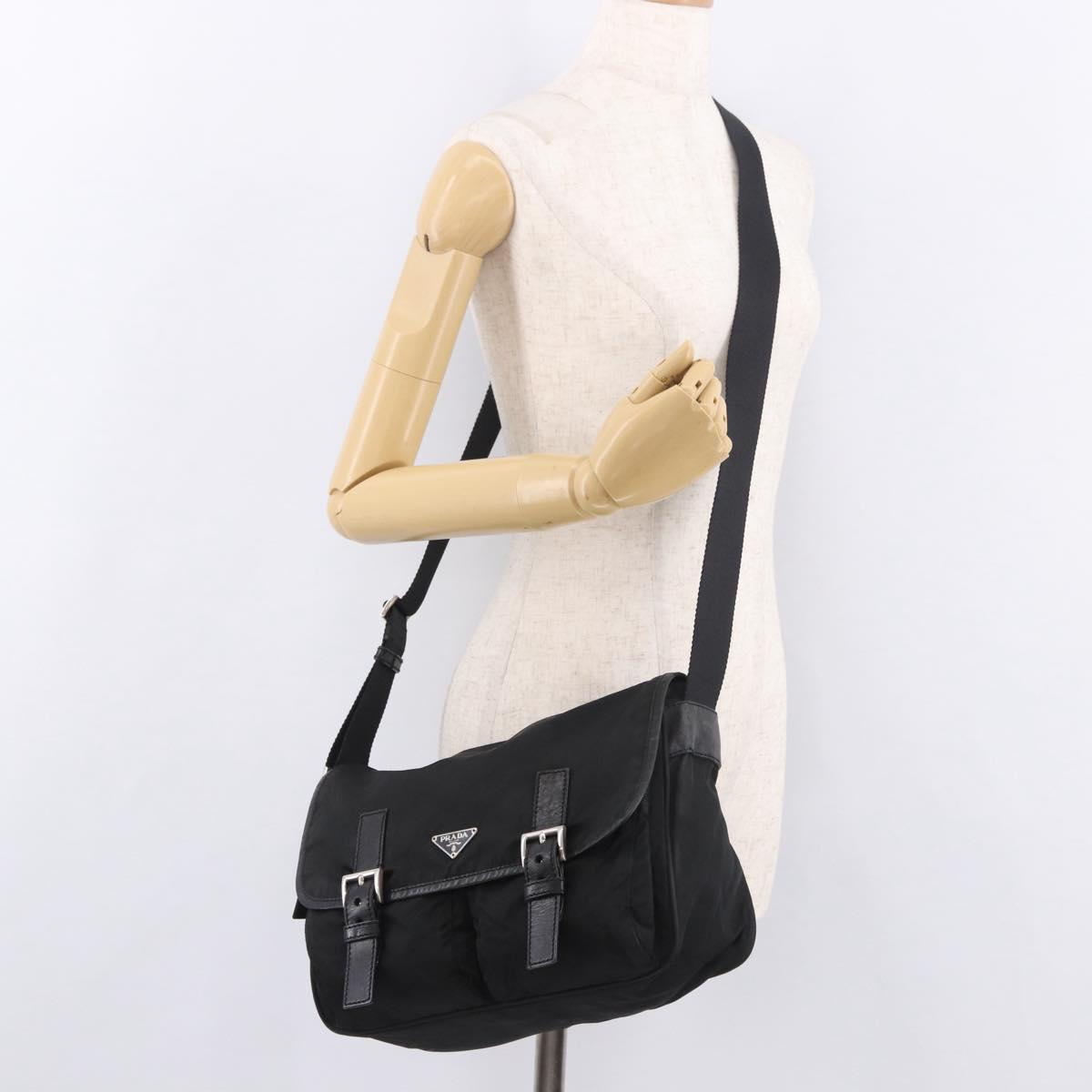 PRADA Shoulder Bag Nylon Black Silver Auth 188230