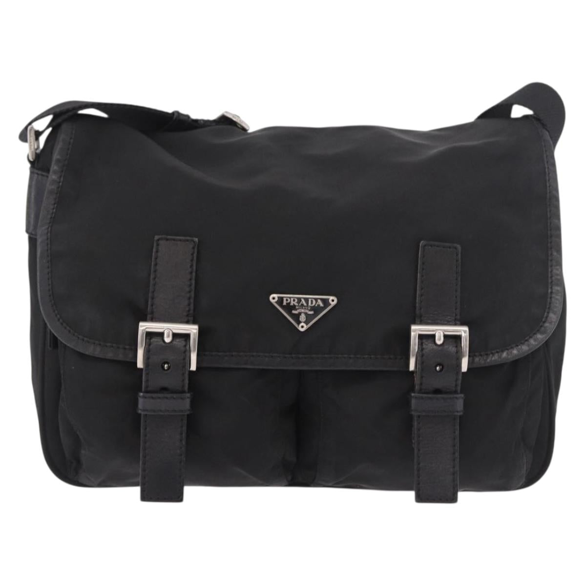 PRADA Shoulder Bag Nylon Black Silver Auth 188230