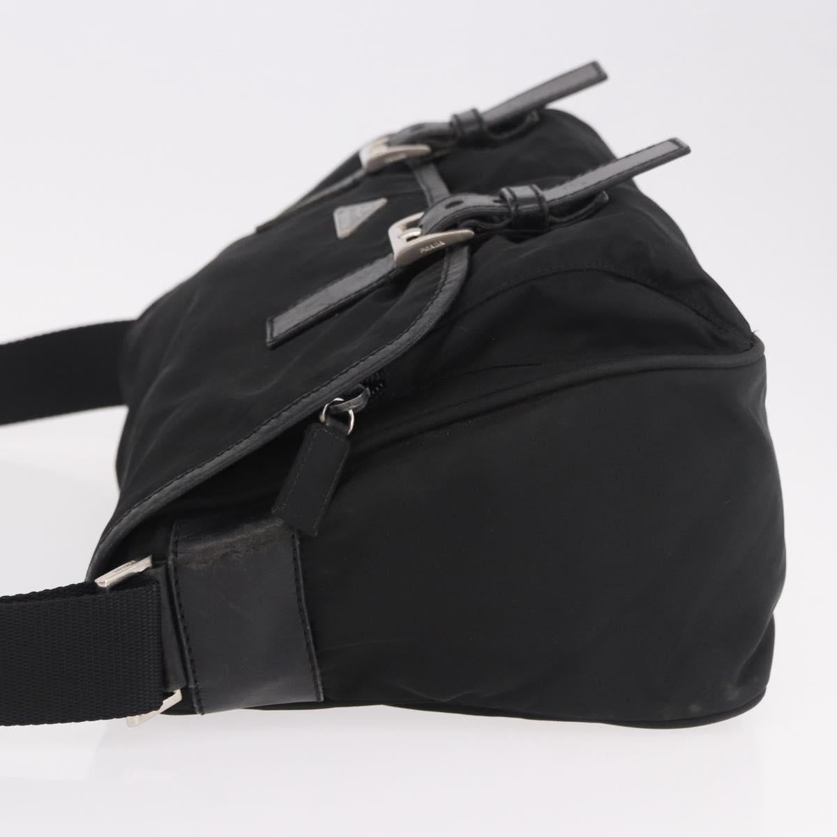 PRADA Shoulder Bag Nylon Black Silver Auth 188230