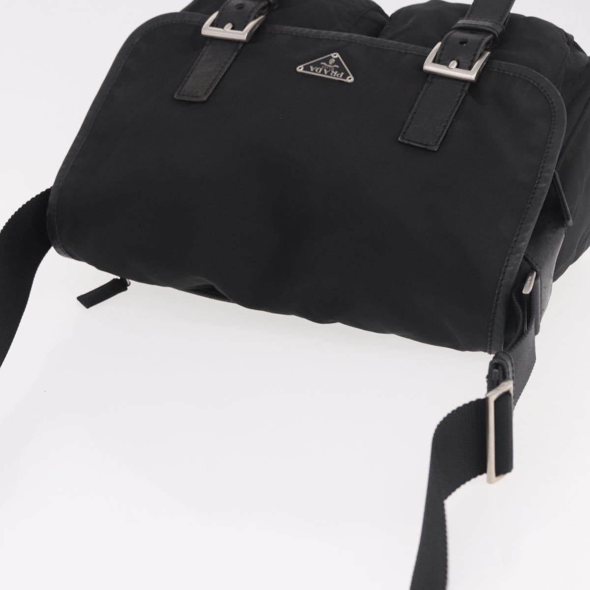 PRADA Shoulder Bag Nylon Black Silver Auth 188230