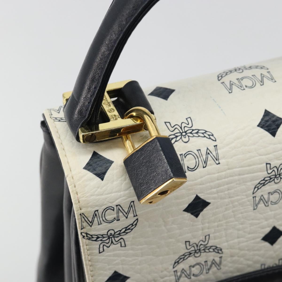 MCM Vicetos Logogram Hand Bag PVC Leather White Gold Auth 188231