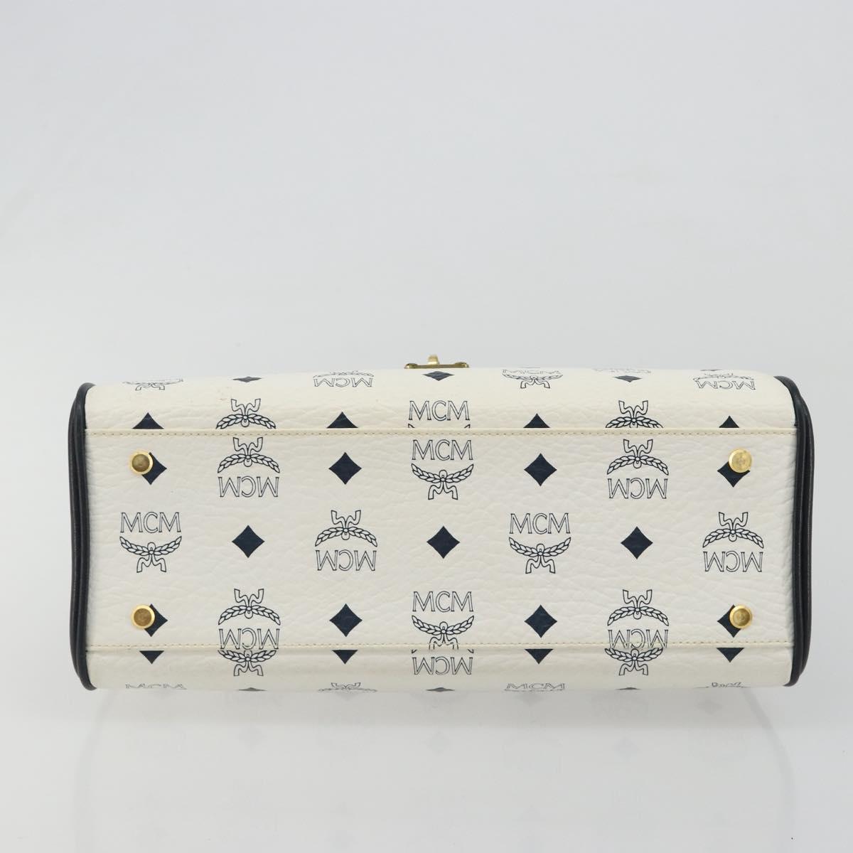 MCM Vicetos Logogram Hand Bag PVC Leather White Gold Auth 188231