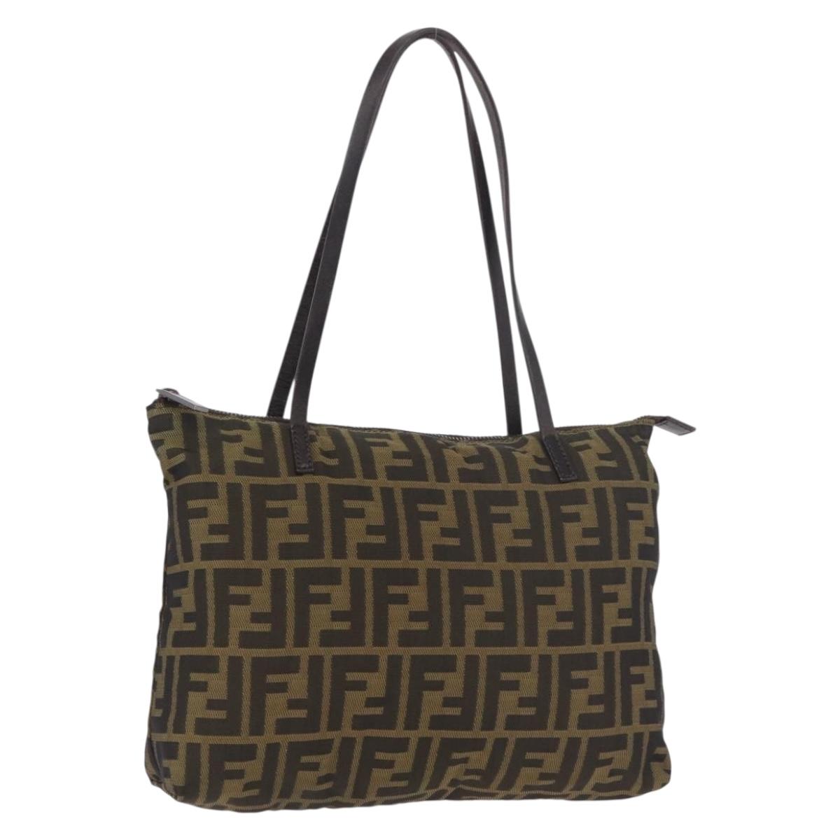 FENDI Zucca Canvas Tote Bag Black Brown Auth 188232
