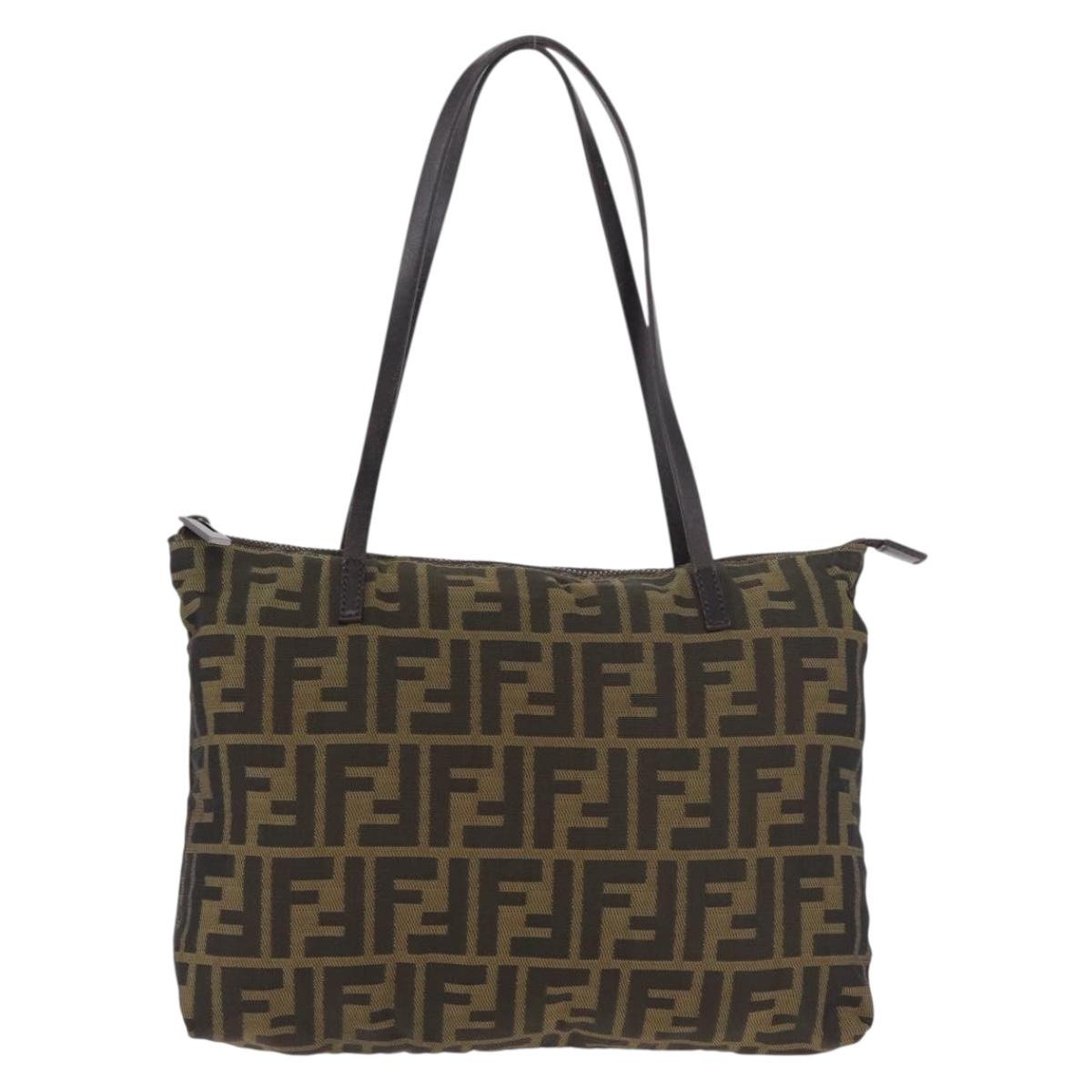 FENDI Zucca Canvas Tote Bag Black Brown Auth 188232