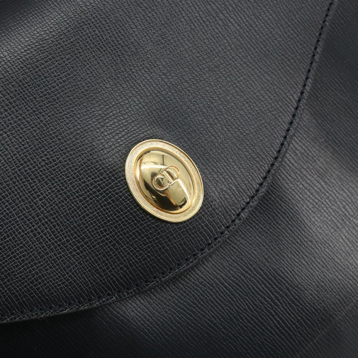 Christian Dior Hand Bag Leather Navy Gold Auth 188236A