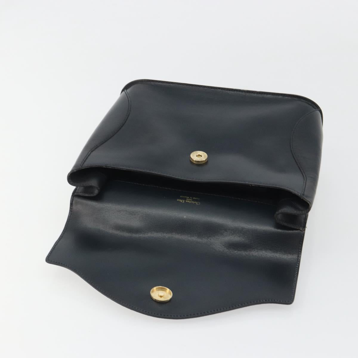 Christian Dior Hand Bag Leather Navy Gold Auth 188236A