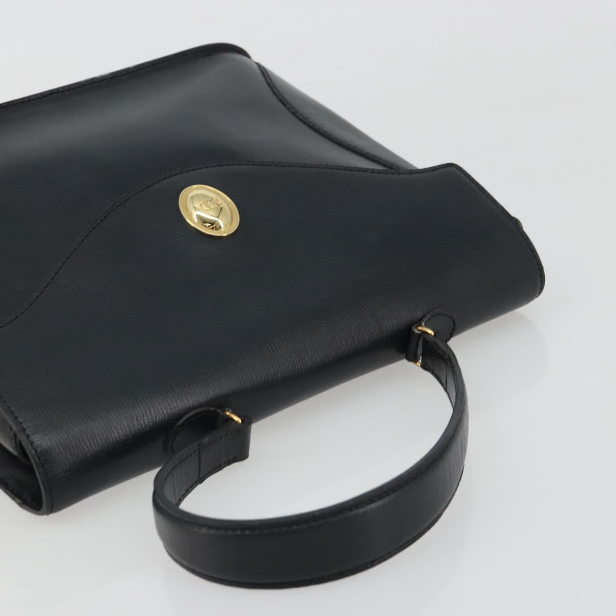 Christian Dior Hand Bag Leather Navy Gold Auth 188236A