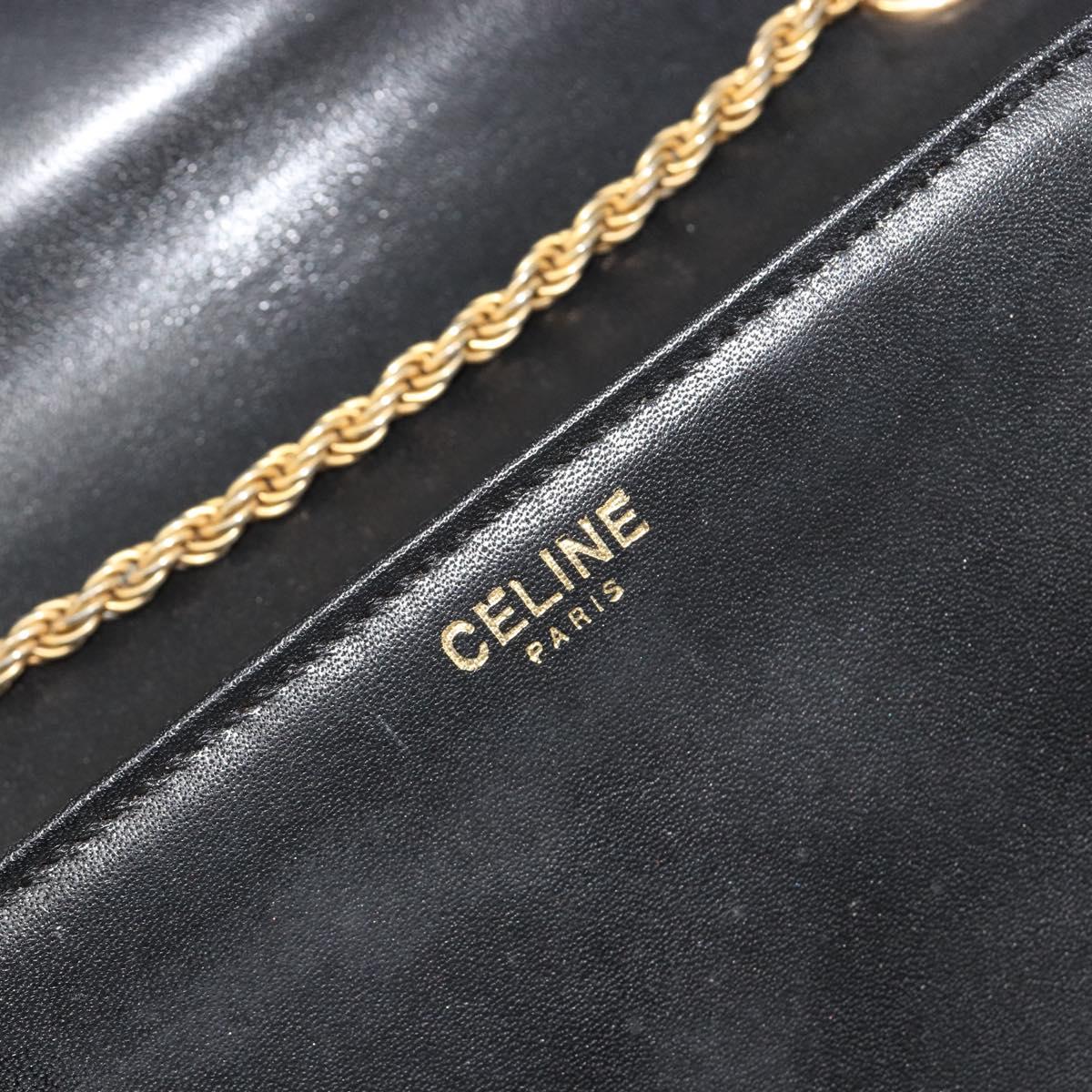 CELINE Chain Shoulder Bag Leather Black Gold Auth 188237