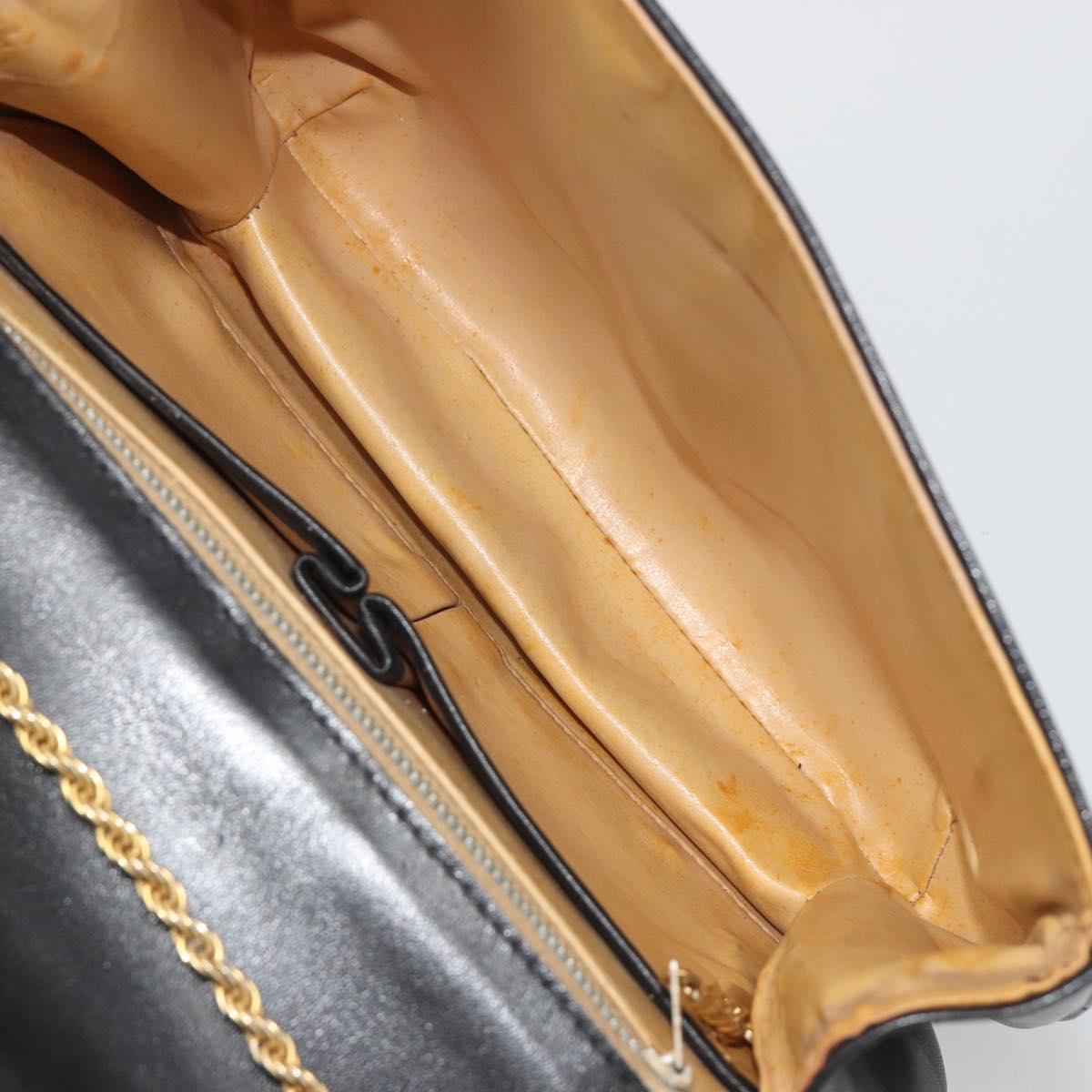 CELINE Chain Shoulder Bag Leather Black Gold Auth 188237