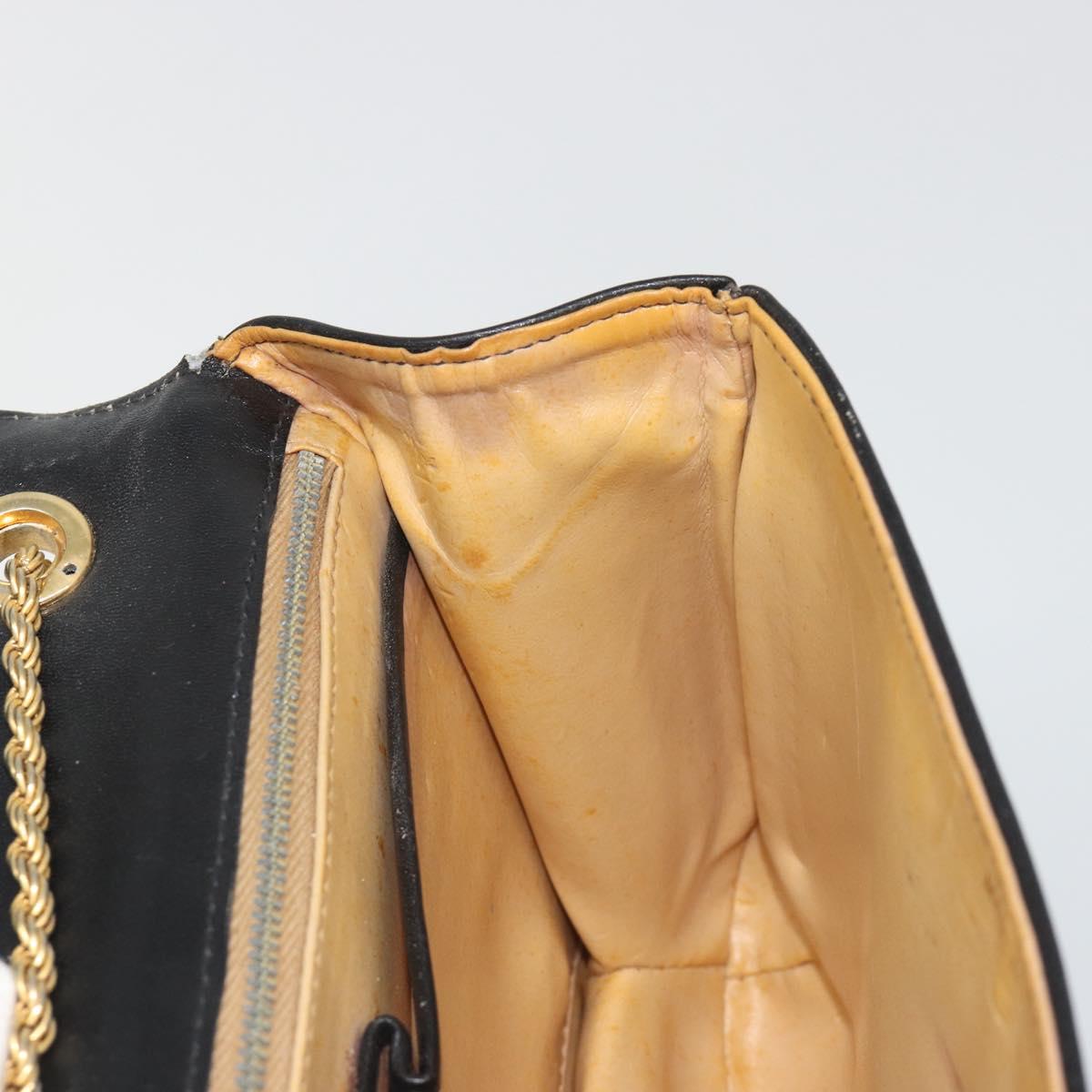 CELINE Chain Shoulder Bag Leather Black Gold Auth 188237