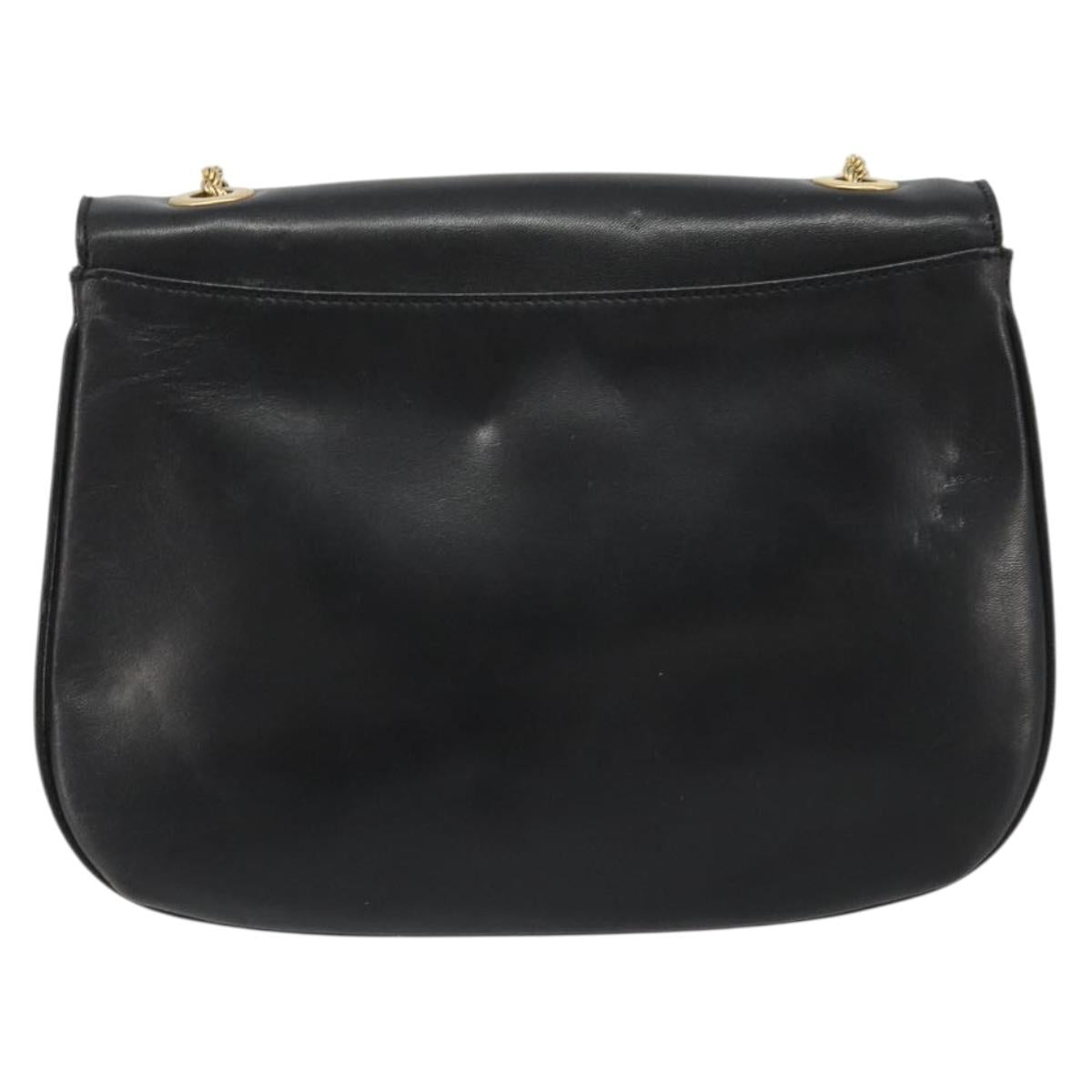 CELINE Chain Shoulder Bag Leather Black Gold Auth 188237