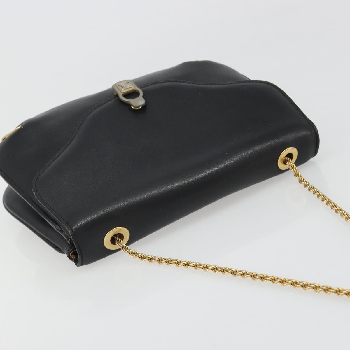 CELINE Chain Shoulder Bag Leather Black Gold Auth 188237