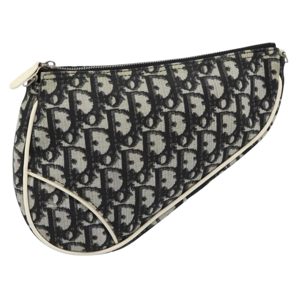 Christian Dior Trotter Canvas Saddle Pouch PVC Black Silver Auth 188238
