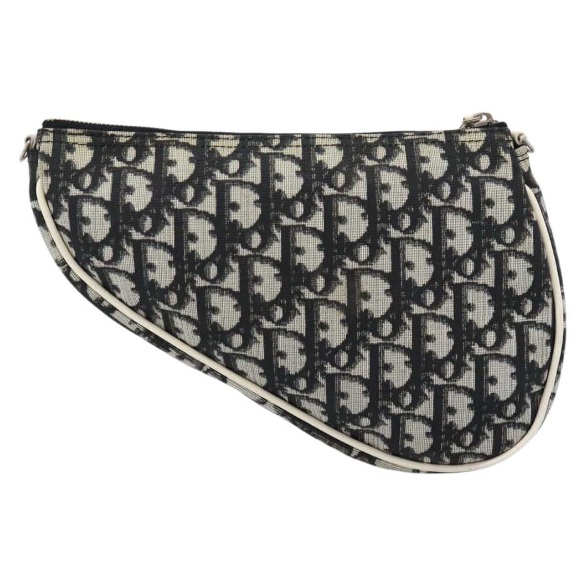 Christian Dior Trotter Canvas Saddle Pouch PVC Black Silver Auth 188238