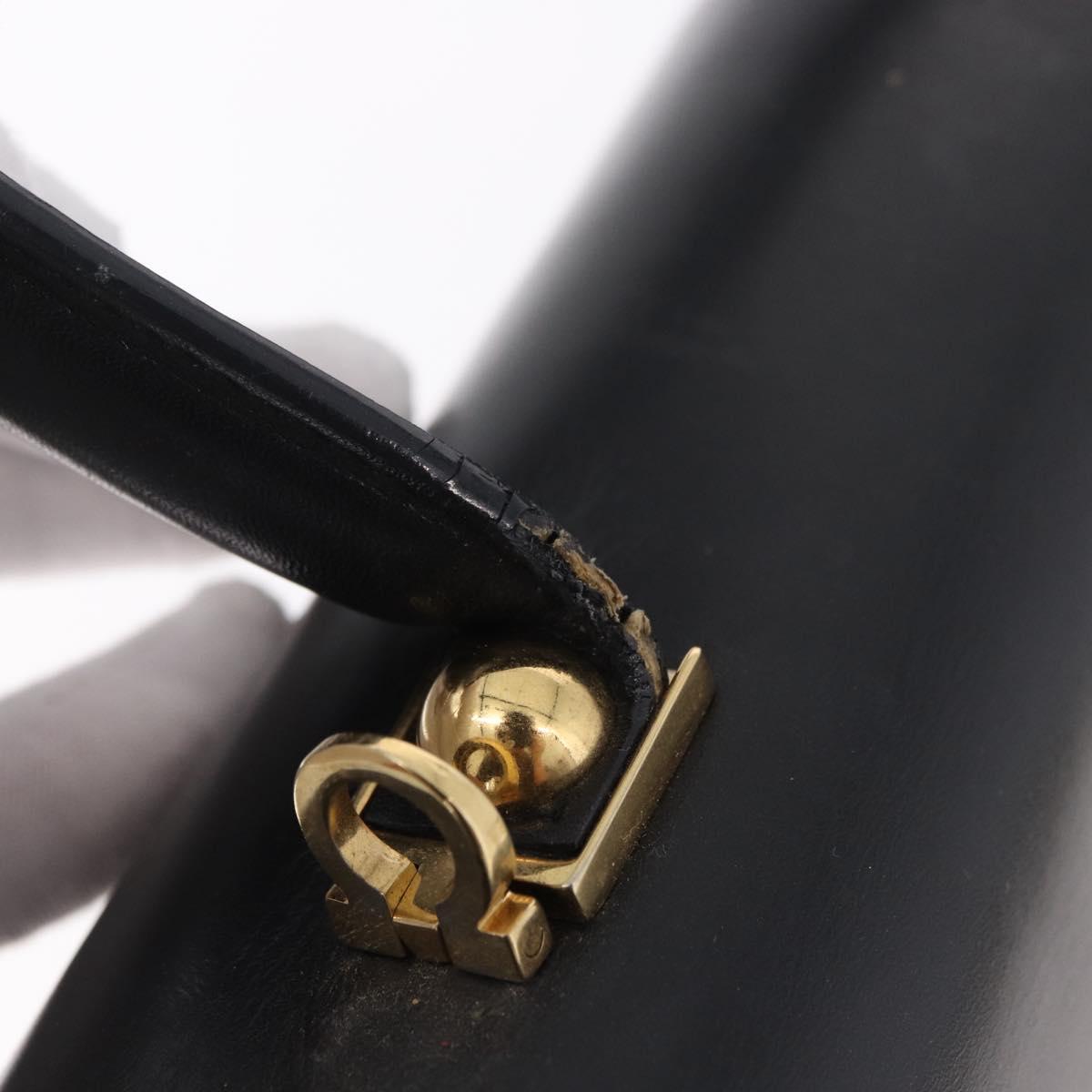 Salvatore Ferragamo Gancini Hand Bag Leather Black Gold Auth 188245