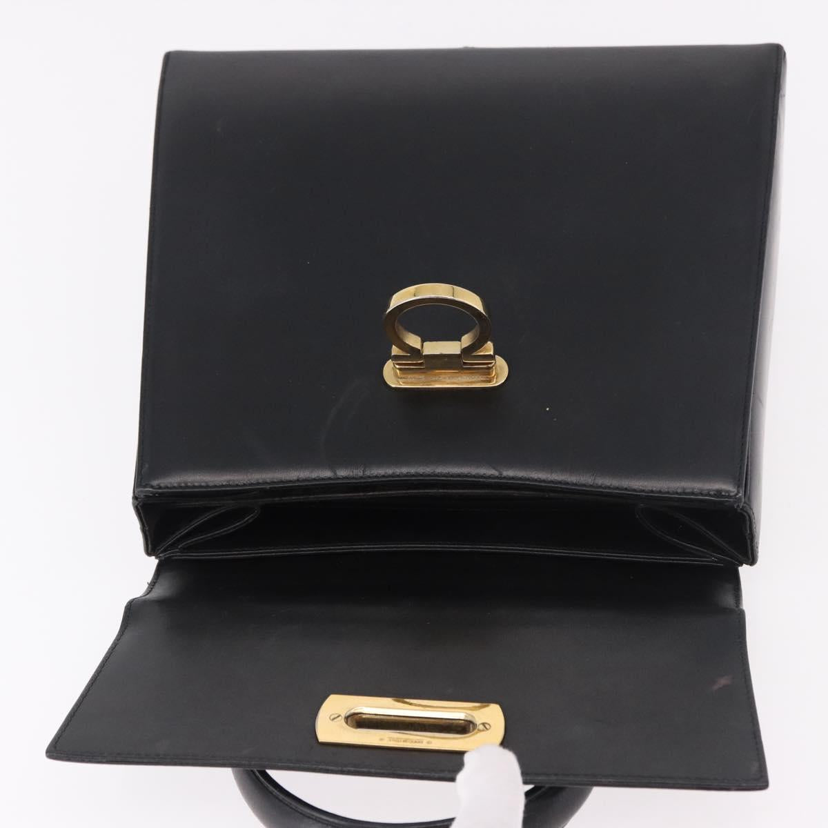 Salvatore Ferragamo Gancini Hand Bag Leather Black Gold Auth 188245