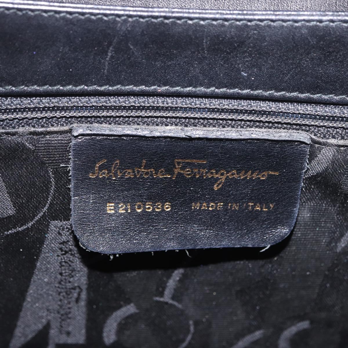 Salvatore Ferragamo Gancini Hand Bag Leather Black Gold Auth 188245