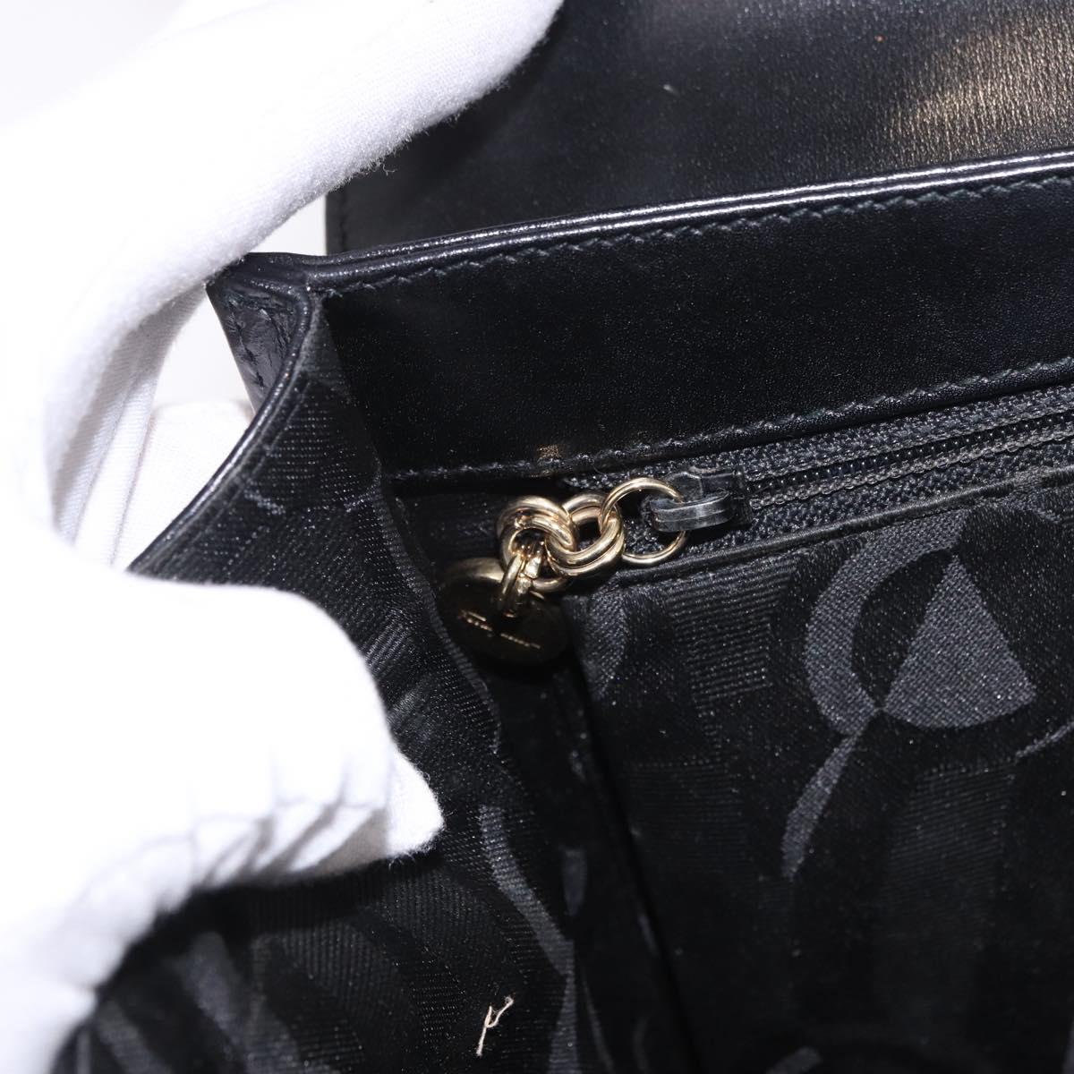 Salvatore Ferragamo Gancini Hand Bag Leather Black Gold Auth 188245