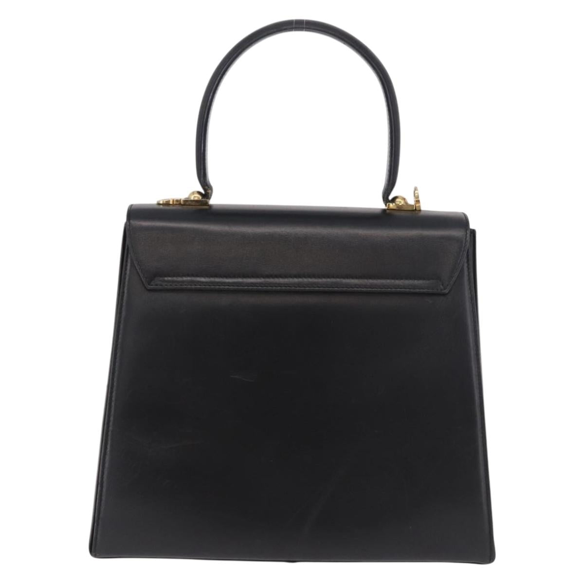 Salvatore Ferragamo Gancini Hand Bag Leather Black Gold Auth 188245