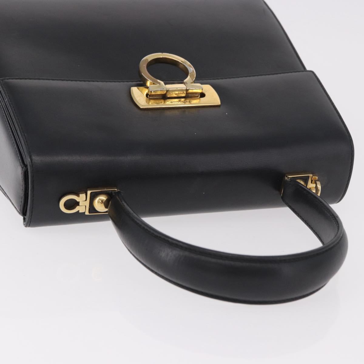 Salvatore Ferragamo Gancini Hand Bag Leather Black Gold Auth 188245