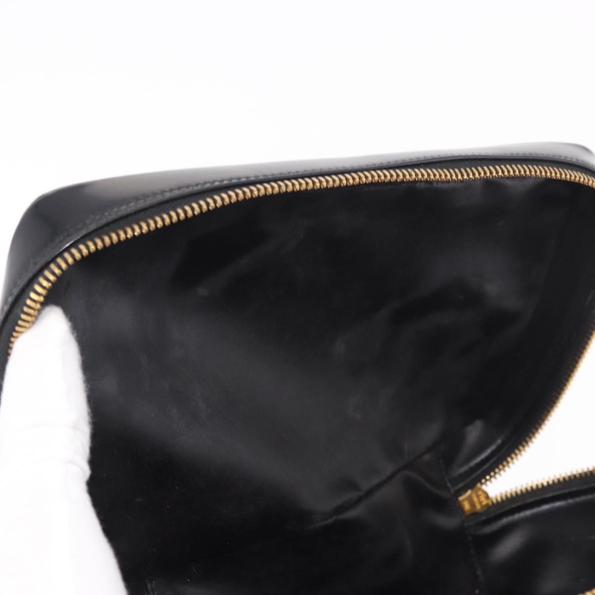 GUCCI Vanity Hand Bag Patent Leather Black Gold 032 1956 0150 Auth 188246