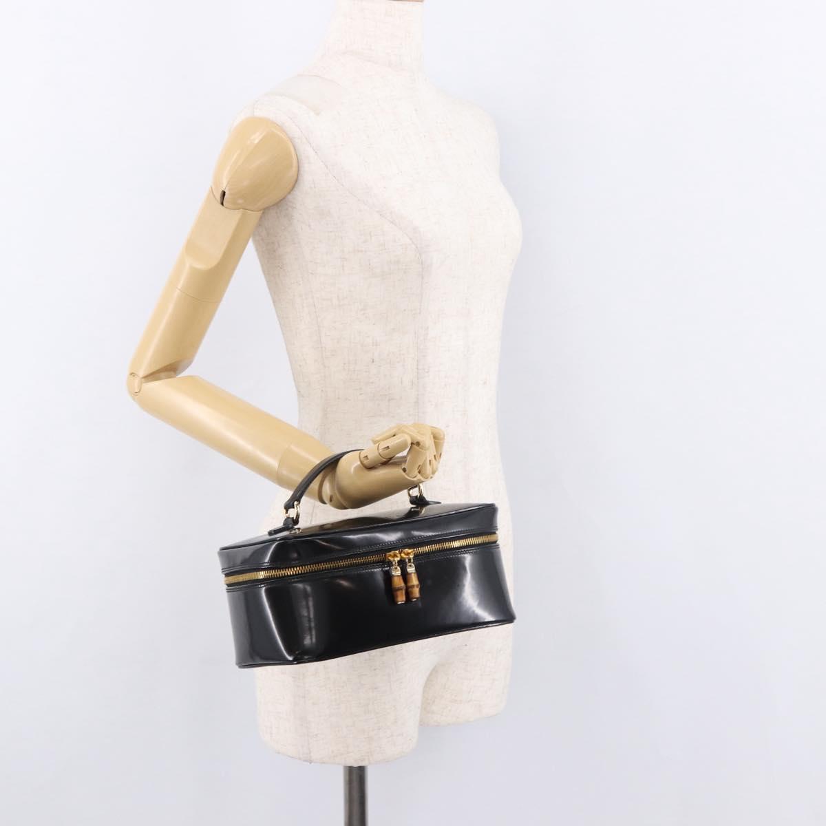 GUCCI Vanity Hand Bag Patent Leather Black Gold 032 1956 0150 Auth 188246