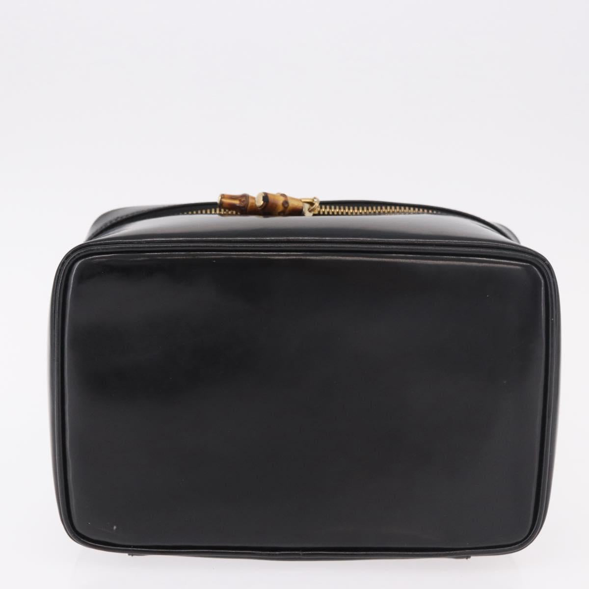GUCCI Vanity Hand Bag Patent Leather Black Gold 032 1956 0150 Auth 188246