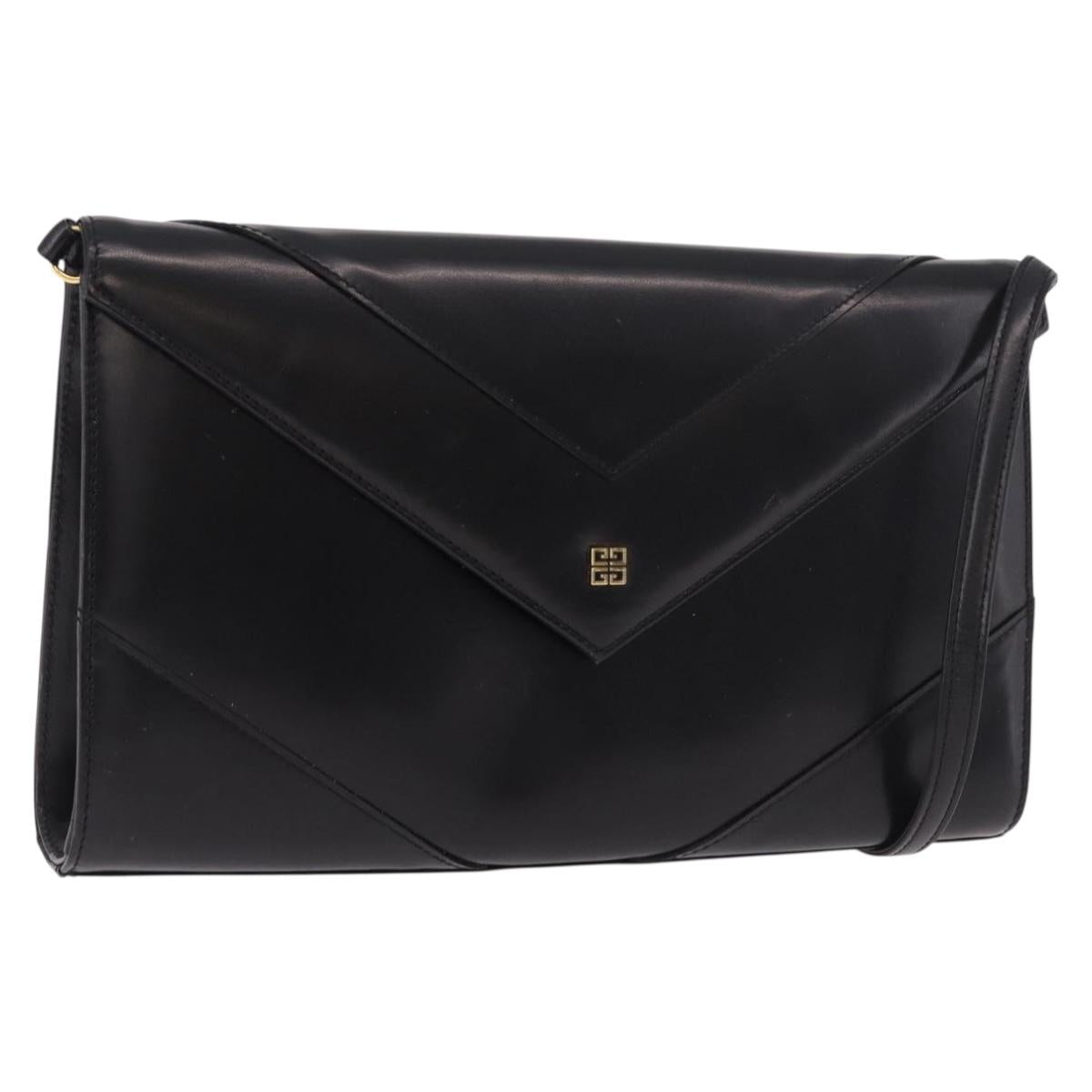 GIVENCHY Shoulder Bag Leather Black Gold Auth 188247