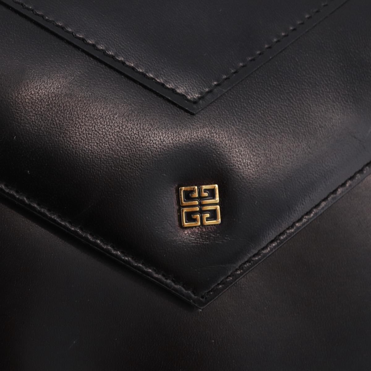 GIVENCHY Shoulder Bag Leather Black Gold Auth 188247