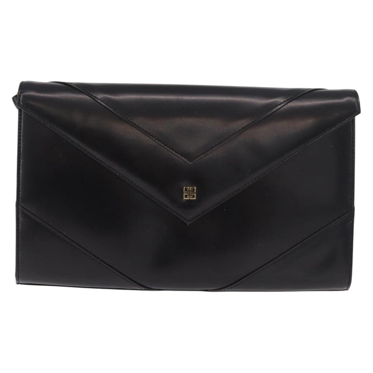 GIVENCHY Shoulder Bag Leather Black Gold Auth 188247