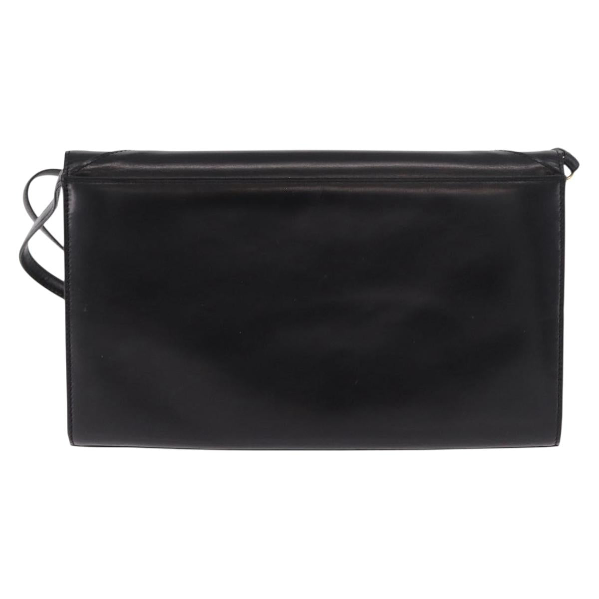 GIVENCHY Shoulder Bag Leather Black Gold Auth 188247