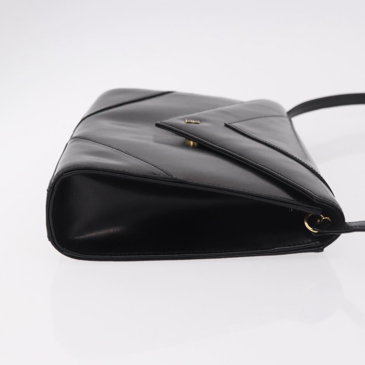 GIVENCHY Shoulder Bag Leather Black Gold Auth 188247