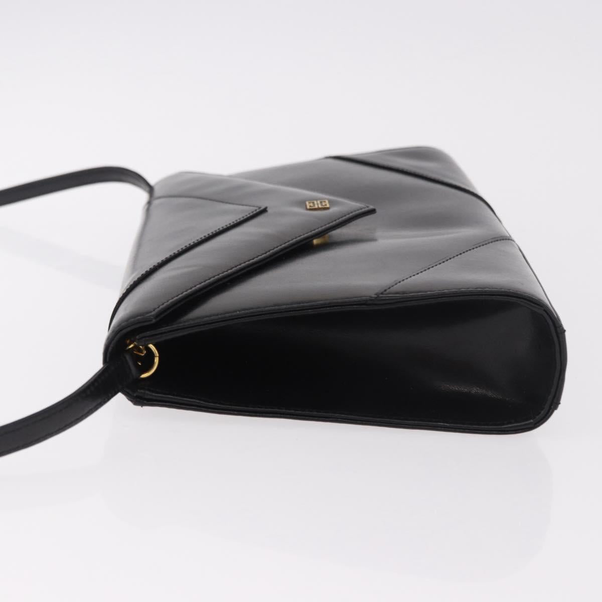GIVENCHY Shoulder Bag Leather Black Gold Auth 188247