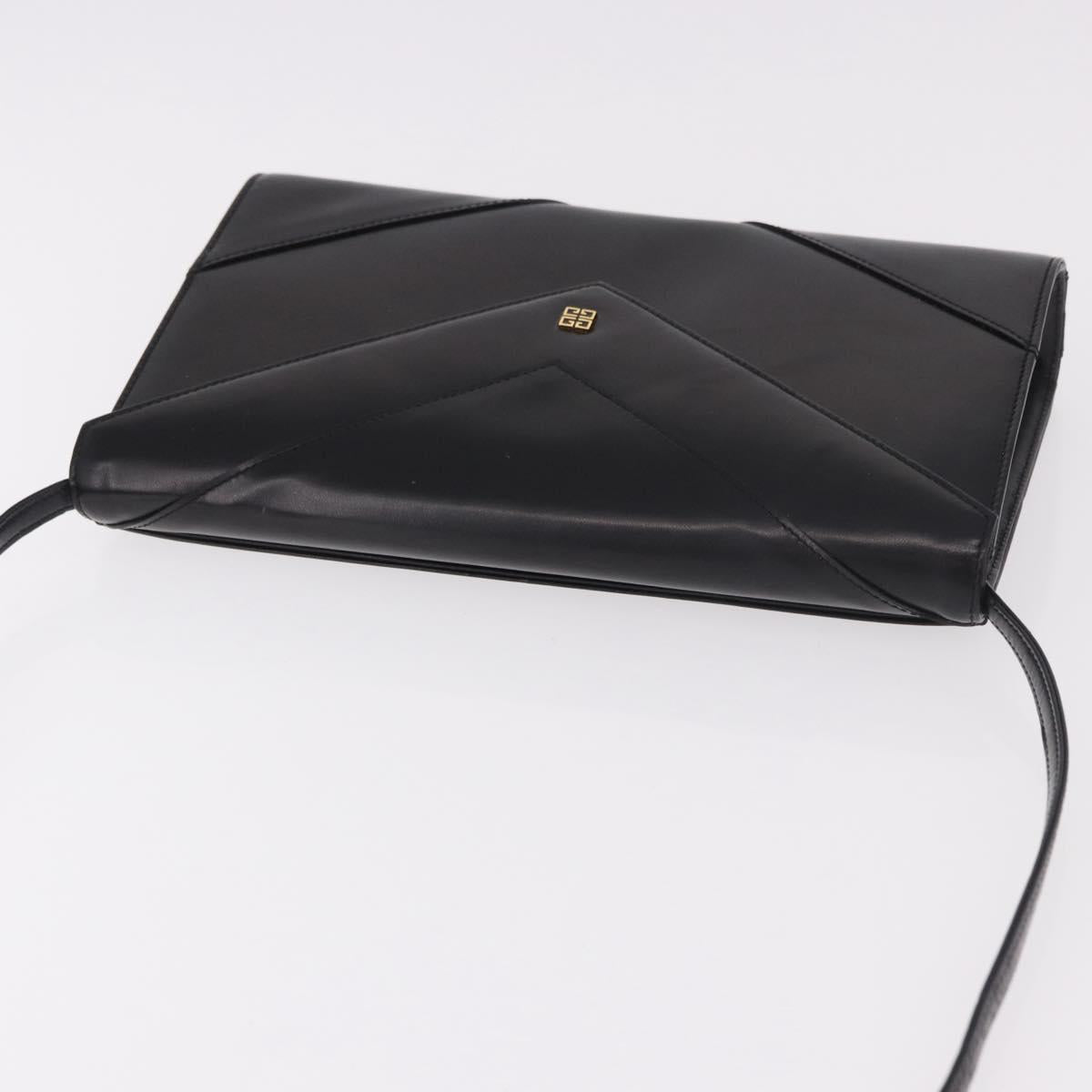 GIVENCHY Shoulder Bag Leather Black Gold Auth 188247