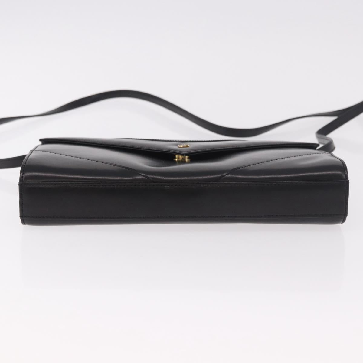 GIVENCHY Shoulder Bag Leather Black Gold Auth 188247