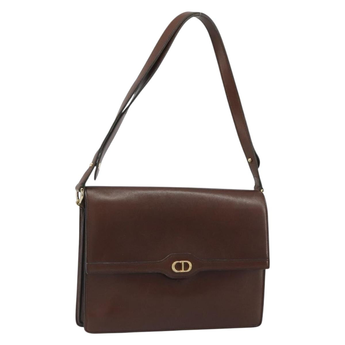 Christian Dior Shoulder Bag Leather Brown Gold Auth 188248