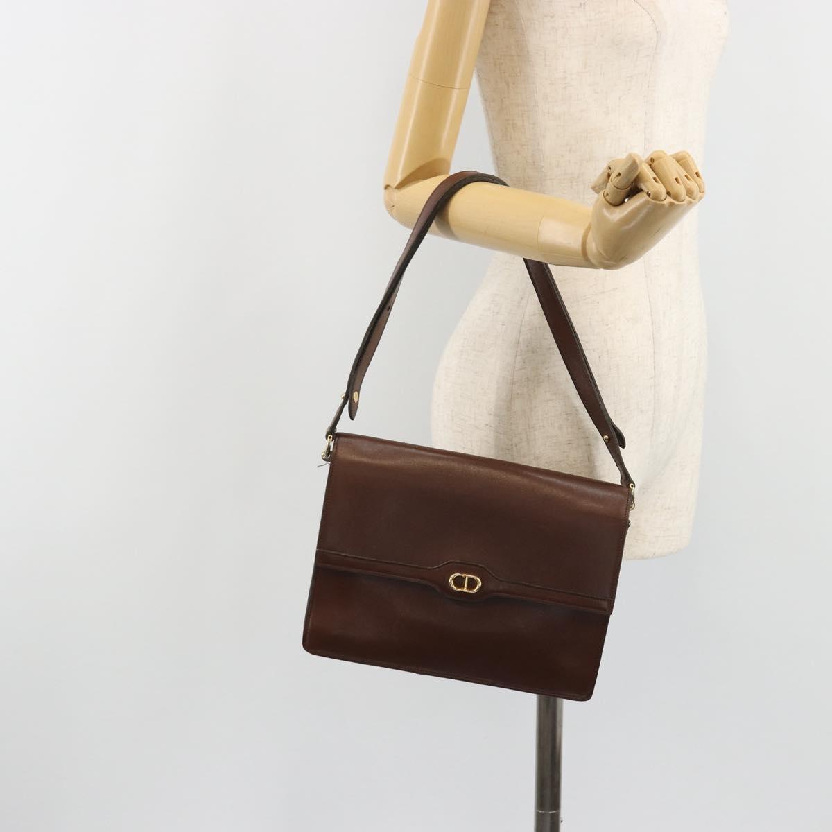 Christian Dior Shoulder Bag Leather Brown Gold Auth 188248