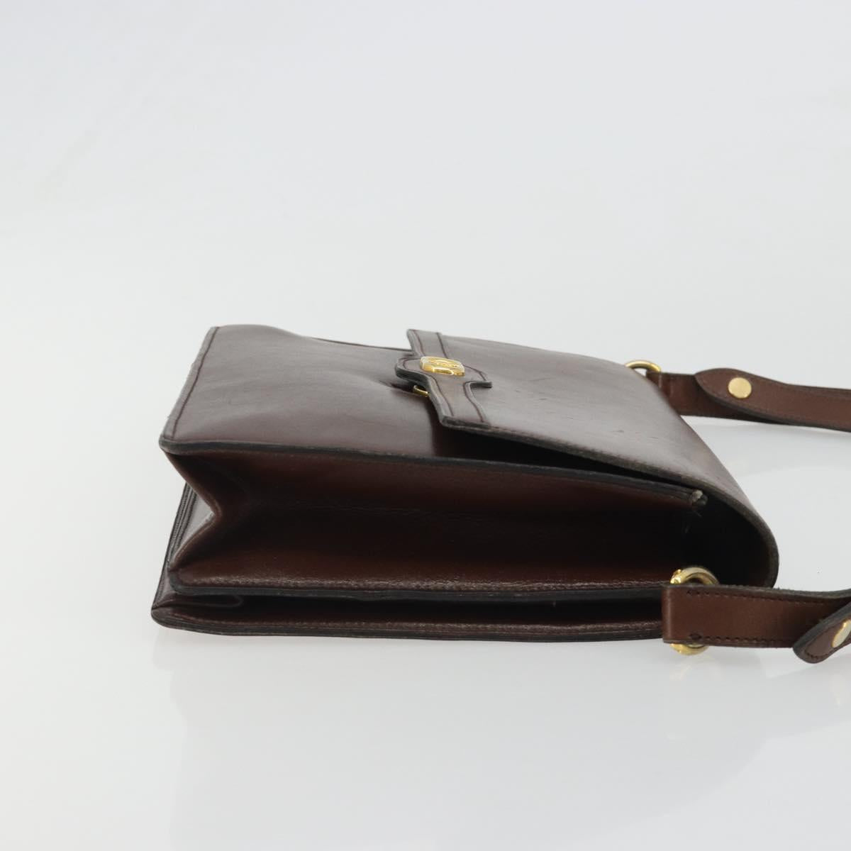 Christian Dior Shoulder Bag Leather Brown Gold Auth 188248