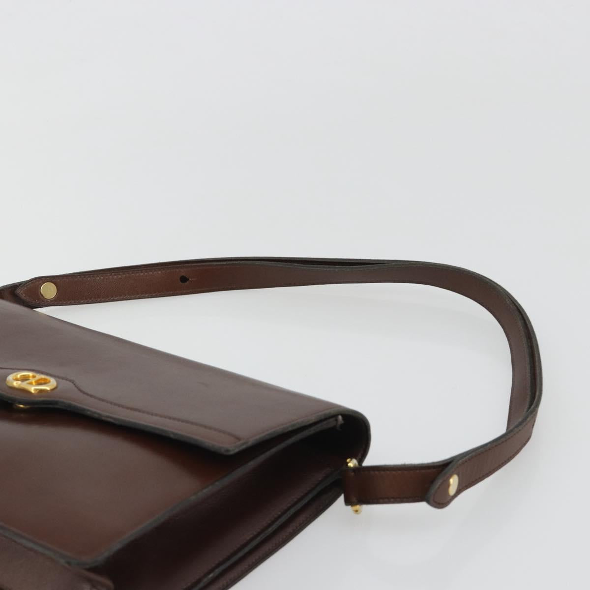 Christian Dior Shoulder Bag Leather Brown Gold Auth 188248