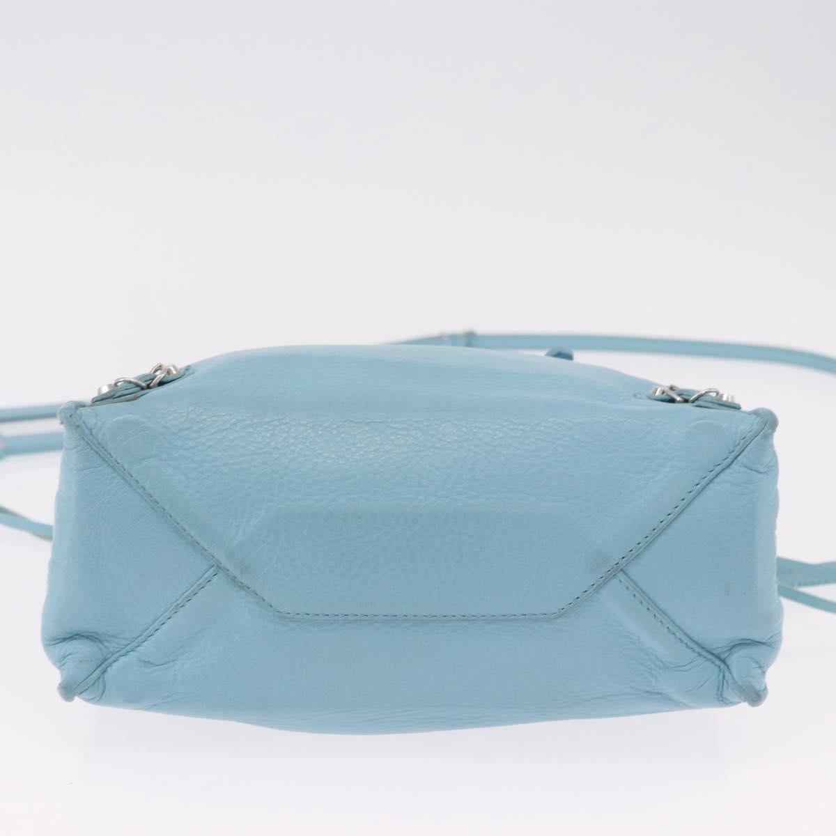 BALENCIAGA Paper Mini Bag Leather 2way Light Blue Silver 357333 Auth 188250A