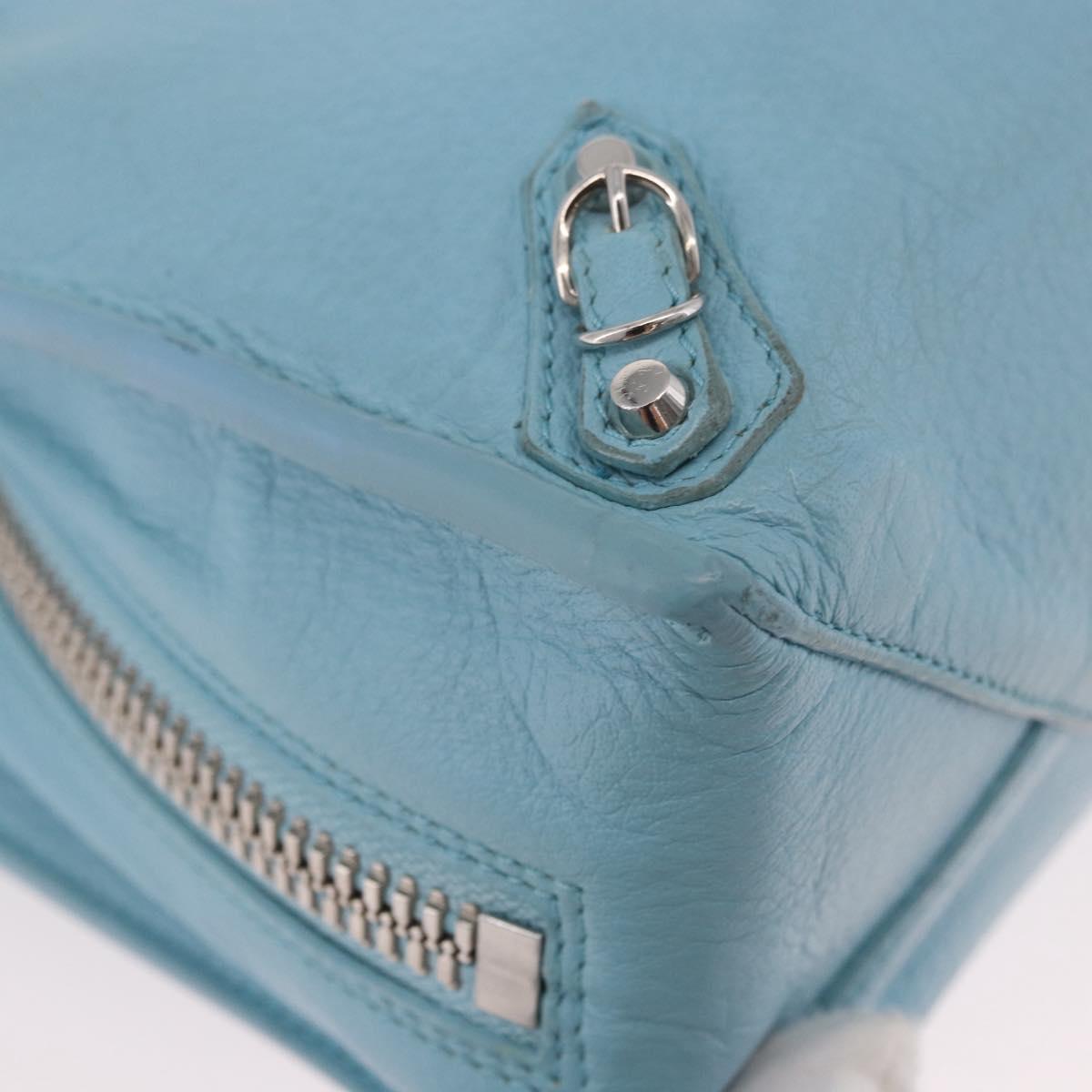 BALENCIAGA Paper Mini Bag Leather 2way Light Blue Silver 357333 Auth 188250A