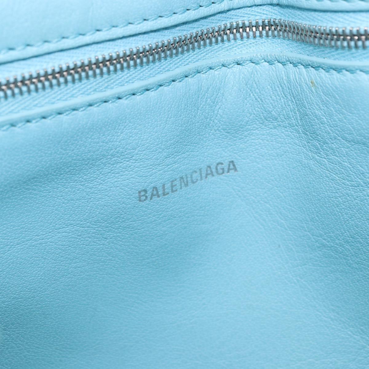 BALENCIAGA Paper Mini Bag Leather 2way Light Blue Silver 357333 Auth 188250A