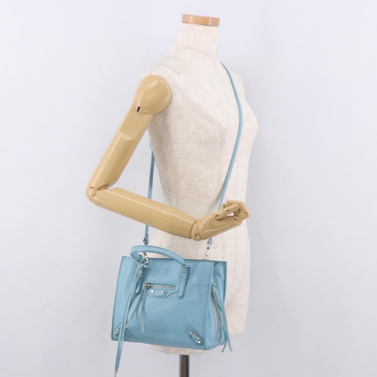 BALENCIAGA Paper Mini Bag Leather 2way Light Blue Silver 357333 Auth 188250A