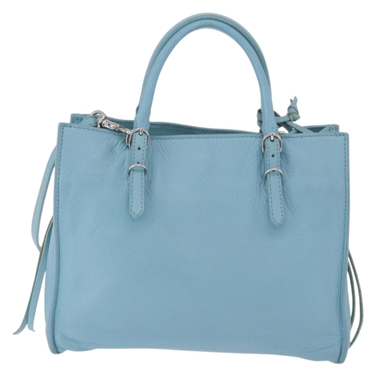 BALENCIAGA Paper Mini Bag Leather 2way Light Blue Silver 357333 Auth 188250A