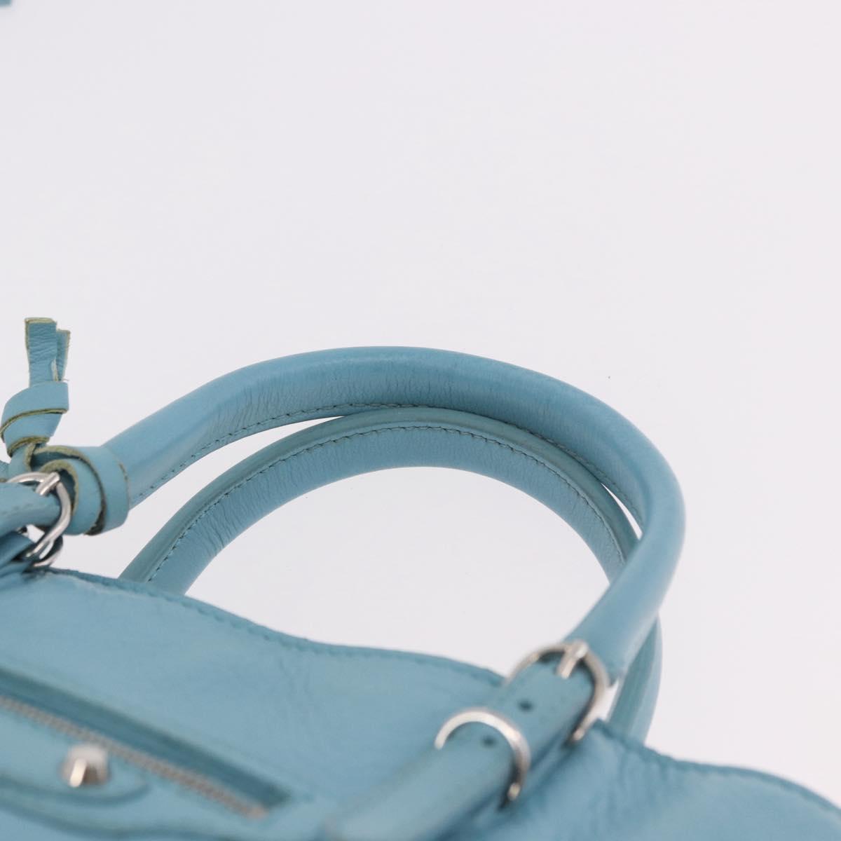 BALENCIAGA Paper Mini Bag Leather 2way Light Blue Silver 357333 Auth 188250A
