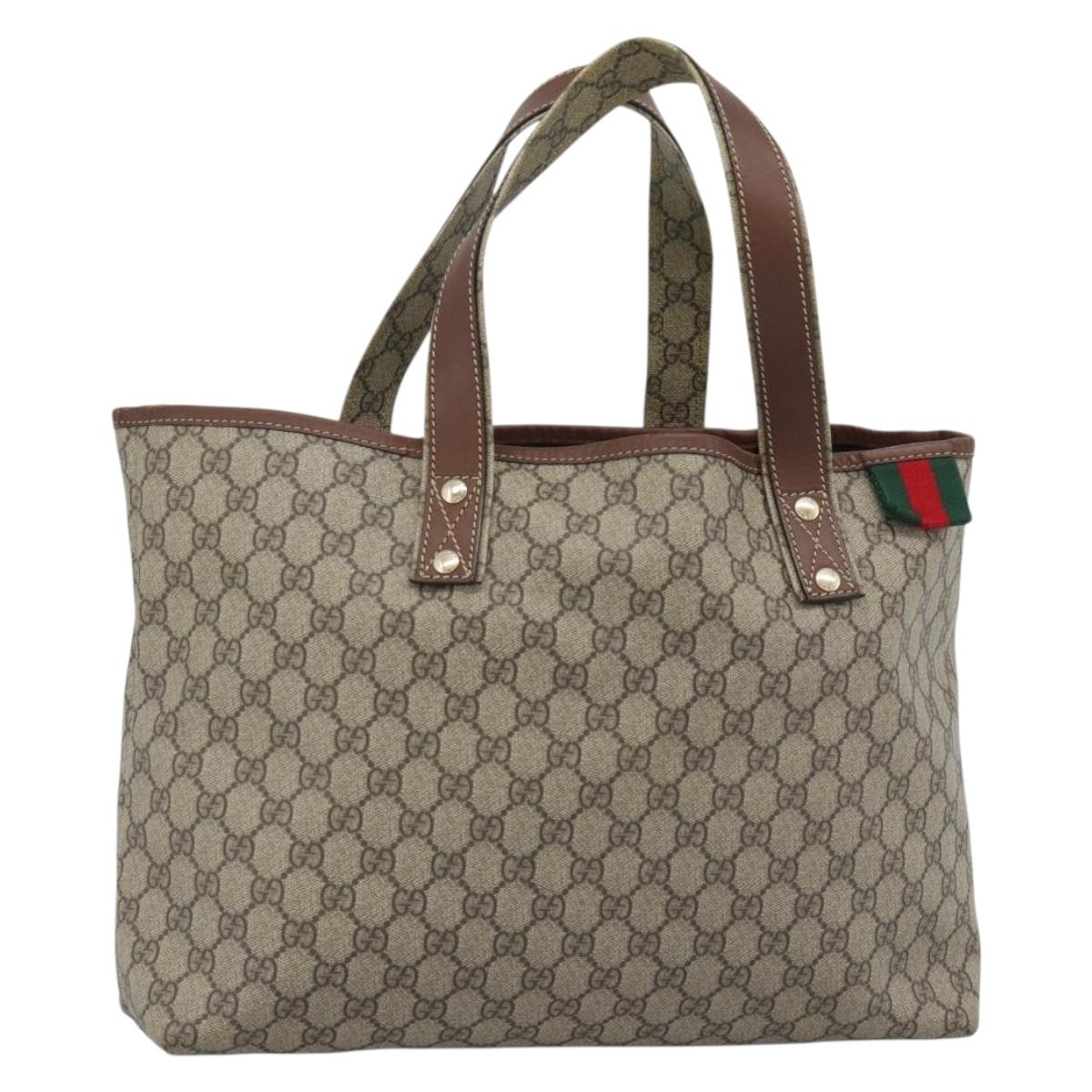 GUCCI GG Supreme Web Sherry Line Tote Bag PVC Beige Gold 211134 Auth 188252A