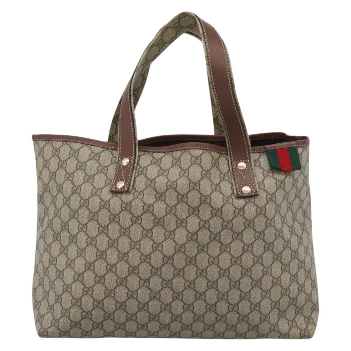 GUCCI GG Supreme Web Sherry Line Tote Bag PVC Beige Gold 211134 Auth 188252A