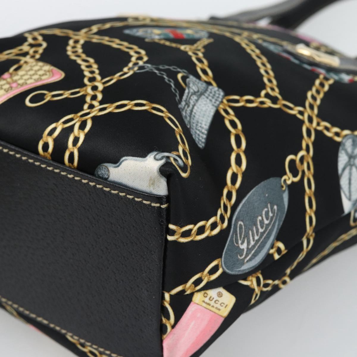 GUCCI Hand Bag Satin Black Gold 153361 Auth 188253A
