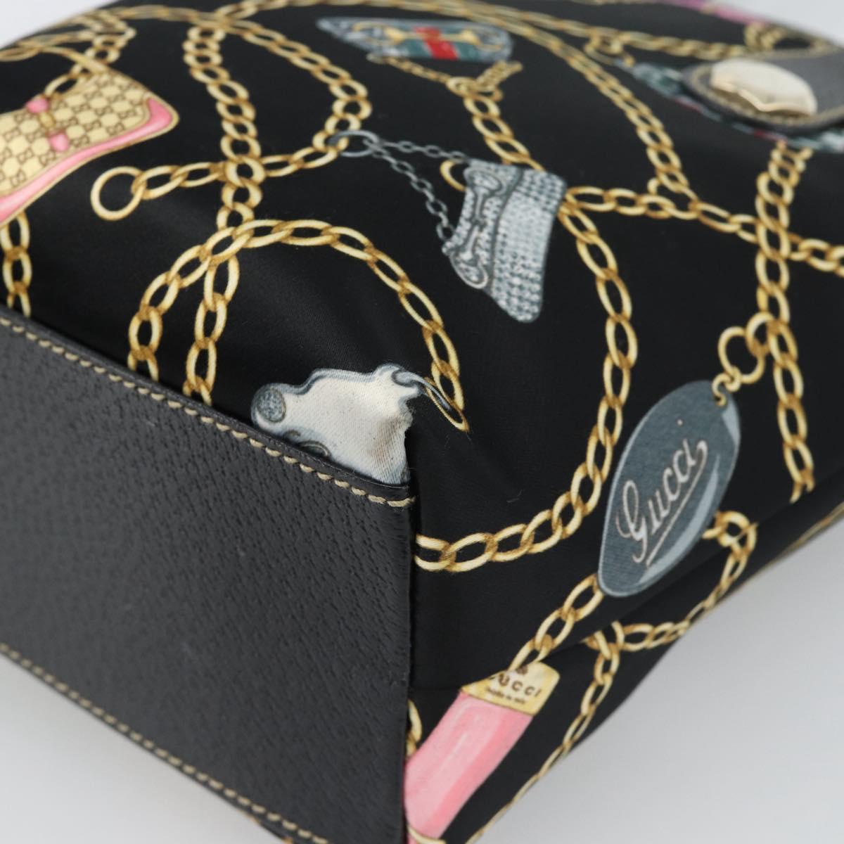 GUCCI Hand Bag Satin Black Gold 153361 Auth 188253A